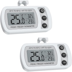 2-paks kjøleskapstermometer, digital fryser/kjøletermometer med krok - lettlest LCD-skjerm, maks/min funksjon hvit
