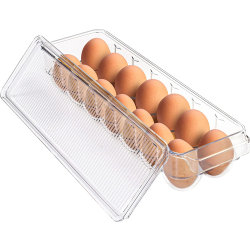 Äggbehållare för kylskåp - 14 äggbehållare med lock & handtag, ägghållare för kyl, äggförvaring & äggbricka (Klar, paket med 1)