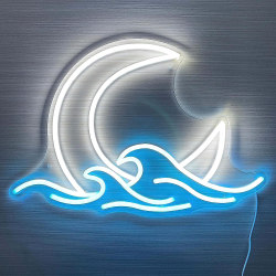 Auringonnousu Auringonlasku Neonkyltti Kuu meren yllä Neonvalo Twilight Moon Wave LED-neonseinäkyltit huoneen sisustukseen Anime Neonvaloakryylinen kuukyltti (Moonrise)