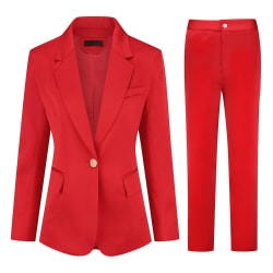 Yunclos 2-delt profesjonelle forretningsslim dresssett for kvinner Red L