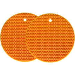 2 orange grytlappar i silikon (18cm) universaltorkmatta Hea