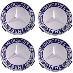 Set med 4 navkapslar, blå, kompatibel med Mercedes-Benz, 75 mm nav