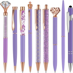9-pack set Metallic Crystal Diamond Pen Liquid Sand Color Glitterpenna för Diary Black Ink Pretty Cute (lila)