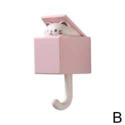 Creative Adhesive Coat Hook, Cute Cat Key Holder Krok, Cute Pet Pink onesize