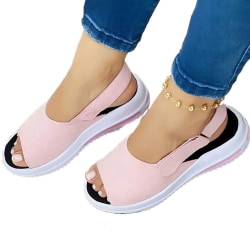 Kvinnans fiskmun platta skor mode sandaler Tofflor Pink 42