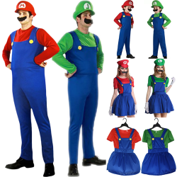 Barn Super Mario Cosplay Party Fancy Dress Kostym Set Women-Green L