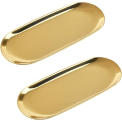 Förpackning med 2 18 cm ovala brickor i rostfritt stål i guld