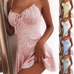 Kvinnor Blommig ärmlös Miniklänning Boho Beach Camisole Klänning Rosa M