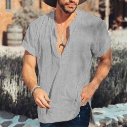 Kortärmade toppar för män med V-ringad T-shirt Grey 2XL