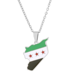 Rostfritt stål Syrien Karta Flagga Hänge Halsband för Kvinnor Män Karta Charm Mode Syrien Karta Kedja Smycken Guld Silver Silver
