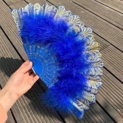 Feather Folding Fläkt Party Dekor BLÅ blue
