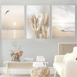 2024 Set med 3 affischer Vardagsrum - Bilder Dekoration Sovrum - Sunset Beach Snygga väggbilder - Utan tavelram (40 X 60 Cm)