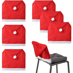 6 kpl Joulun tuolinpäällisiä, Santa Hat -tuolinpäällisiä, punaisia ​​joulutuolin cover koristeita Jouluravintola, 50cm x 60cm