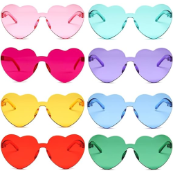 Hjärtformade festglasögon, 8 st Båglösa hjärtasolglasögon Love Heart Shaped Glasögon, båglösa hjärtformade hippiefärgade glasögon för vuxna och barn