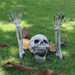 Halloween-dekoration 3st falska skeletthuvud och händer Set Skrämmande plastskalle Skelettdekorer för inomhus utomhus halloweenfest spökhus