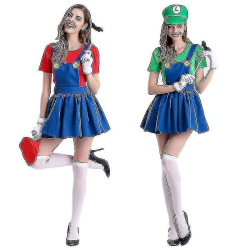 Vuxna kvinnor uper Mario Luigi Bros Fancy Dress Damklänning W Red S