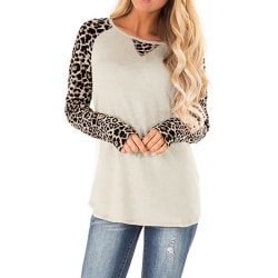 Dam Leopard Långärmad Pullover T-shirt Baggy Blus Casual Leopard L