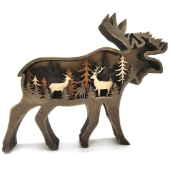 Träsnideri Jul Landskap Djur Desktop Ornament Gift Elk
