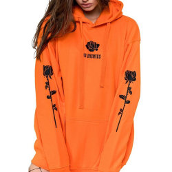 Kvinnor Rose Print Långärmad Pullover Plysch Hoodies Coat Orange S
