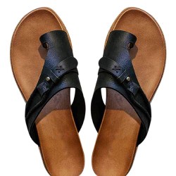Kvinnor Tofflor Vintage Platta Sandaler Läder Regn Slip Mode black 37