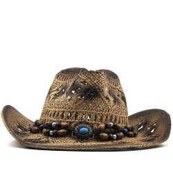 Hollow Western Cowboy Hat Kvinnor Män Handgjord Beach Sun Hat brown