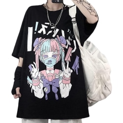 Kvinnor sommar gotisk T-shirt flickor Anime Print Kort ärm 2XL
