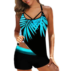 Dam Oversize Tankini Tropical Linne & Shorts Summer Beach black blue S