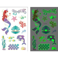 Sjöjungfru 41 st självlysande barntatueringar tatuering mermaid Vit