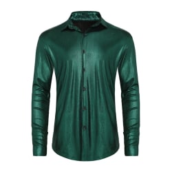 Lyxig skjorta i satängklänning för män, långärmade skjortor i glänsande siden med knappar L