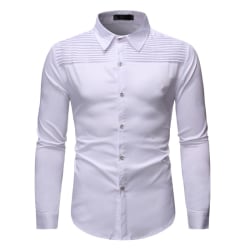 Slim Fit långärmade smokingskjortor för män, skjortor som spelar bal White L