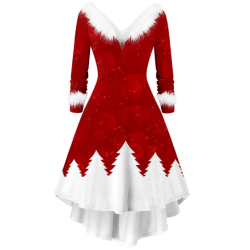 Christmas High Low Klänning för kvinnor, Xmas Outfits Fuzzy V Neck Dress COLOR 5 XL