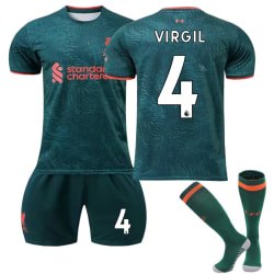 Liverpool FC 2022/23 Third Jersey Virgil No.4 Fotbollströja 3-delade kit för barn Vuxna 24(130-140CM)