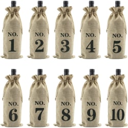 10 ST säckväv vinpåsar med dragsko Canvas cover Vinpåsar Nummerpåse för vinflaska, 15*35CM