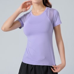 T-shirt i enfärgad T-shirt för kvinnor med kort ärm Light Purple L
