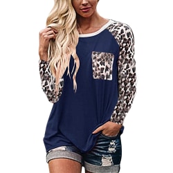 Kvinnor Casual Långärmad T-shirt Leopard Print Patchwork Toppar