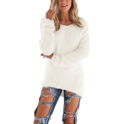 Dam Crew Neck Stickad Tröja Jumper Pullover Stickade Toppar White M