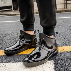 Vattentäta skor med rund tå för män och kvinnor, halkfria regnstövlar Black 41