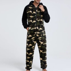 Förtjockad Jumpsuit med huva för män Home One Piece Pyjamas Camouflage green L