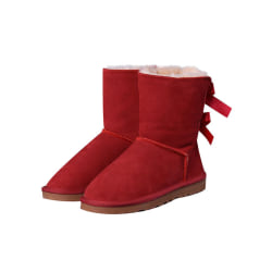 Kvinnor Bowknot Mid Calf Snow Boots Pälsfodrade Booties Casual Shoes Red,43