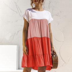 Kvinnor färgmatchande A-line solklänning volang tunika midiklänning Orange XXL