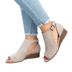 Kvinnors högklackade sandaler Spänne Roman Wedge Sandal öppen tå Gray 43