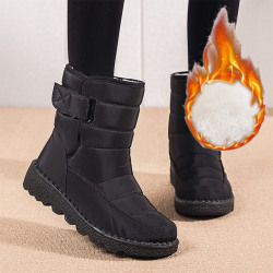 Kvinnors snökängor med krok och slinga platt tå casual boots vinter Black 39