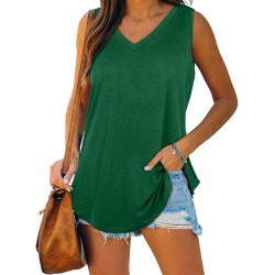 Ärmlösa linnen för kvinnor i enfärgade T-shirts Green XL