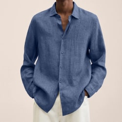 Långärmad herrskjorta Solid Casual Baggy Tops Blus Blå L