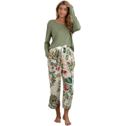 Blommig pyjamas för kvinnor med långärmade toppar Byxor Set