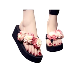 Kvinnor Handgjorda Blommor Flip Flops Tofflor Wedge Open Toe pink,37