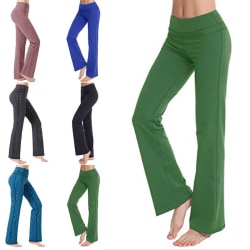 Kvinnors hög midja Lösa enfärgade Leggings Yogabyxor Green,S