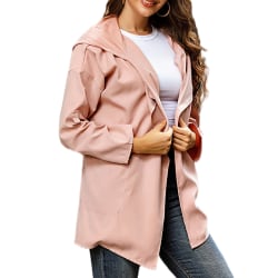 Kvinnor Solid Hooded Trench Coat Lace Up Outwear Overcoat Jacka Pink 3XL