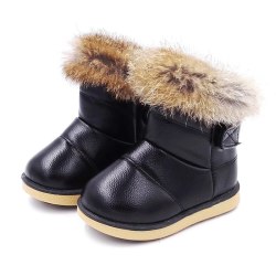 Flicka Vinterstövlar Dra på Kort Bootie Komfort Vandring Snow Boot Svart 23