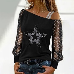 Snygga off Shoulder T-shirts för kvinnor Toppar Mesh -ärm Pullover 6# XL